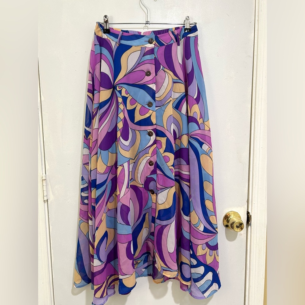 NWT Live 4 Truth Multicolor Abstract Maxi Skirt Size Medium Asymmetrical Hem